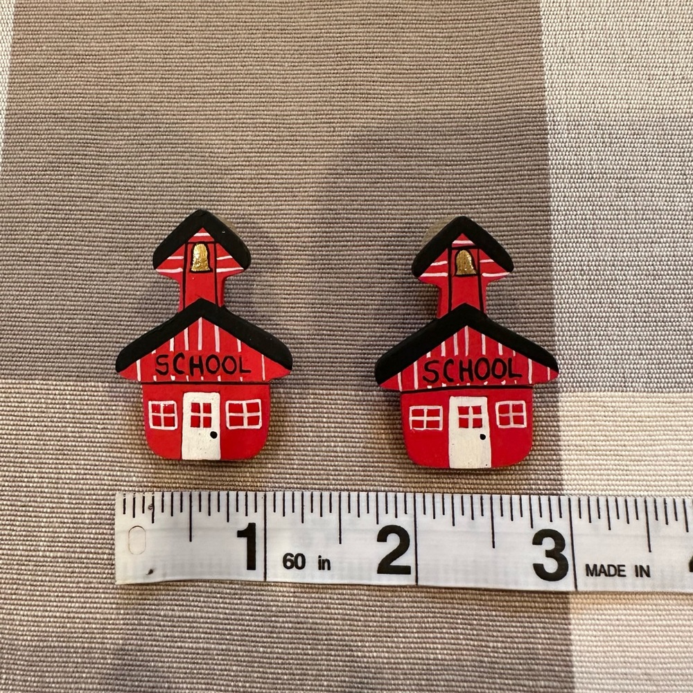 Vintage 90s Y2K Handmade Teacher Jewelry Set Schoolhouse Bus Necklace Earrings - Picture 7 of 13